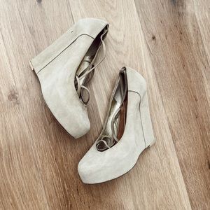 Giuseppe Zanotti Kid Suede Tan Platform Covered Wedge Ankle Strap Italy 7